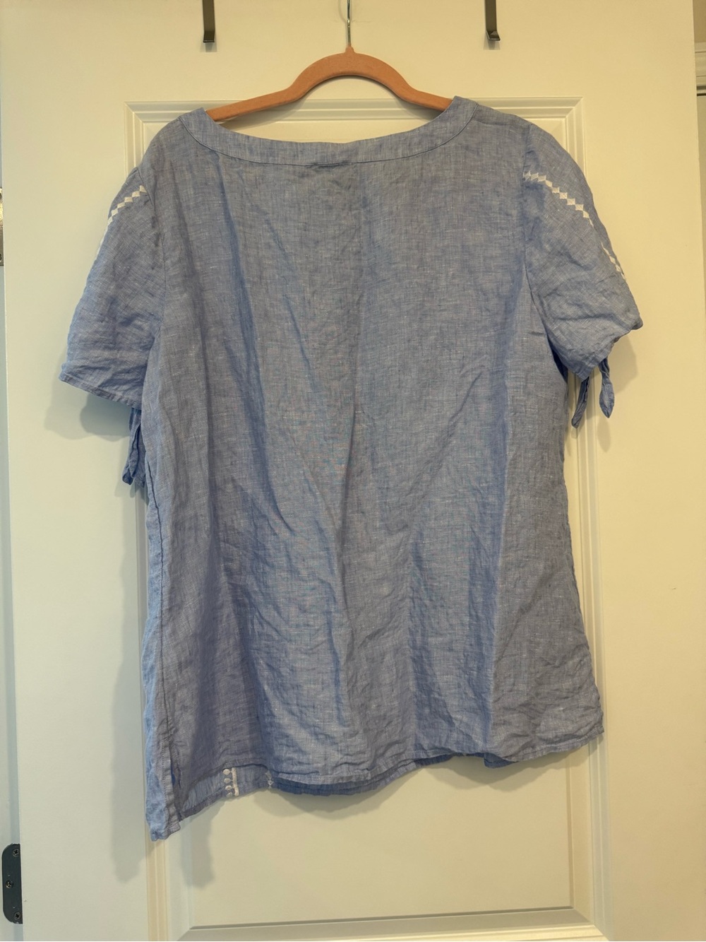 Talbots Light Blue Embroidered Linen-Blend Square Neck Top - Picture 8 of 8